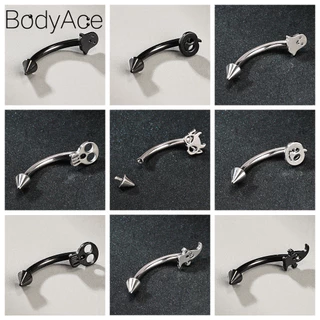 Bodyace 1 ชิ้นแหวนคิ้วสแตนเลส 16G เจาะคิ้วด้ายภายในเจาะร่างกายเครื่องประดับร่างกายแมว