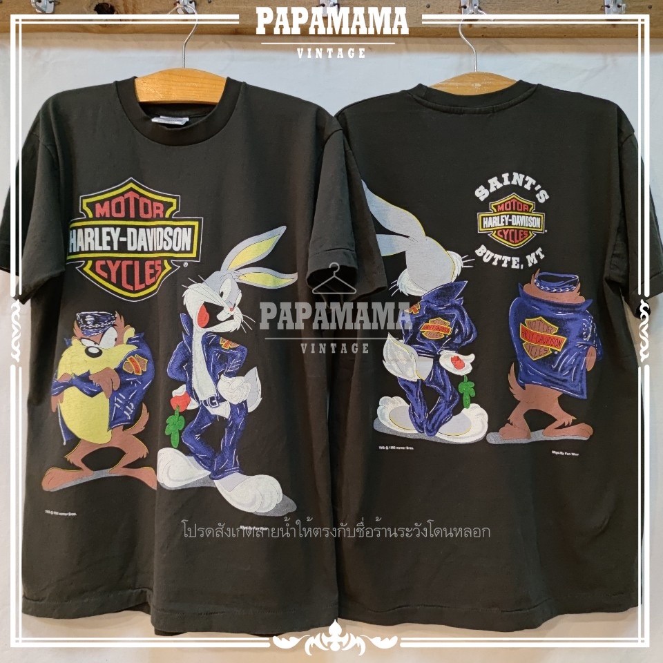 🐻🐻 พร้อมส่ง เสื้อยืด Harley davidson x Taz mania looneytunes  papamama vintage T-shirt（S-5XL）🐻🐻