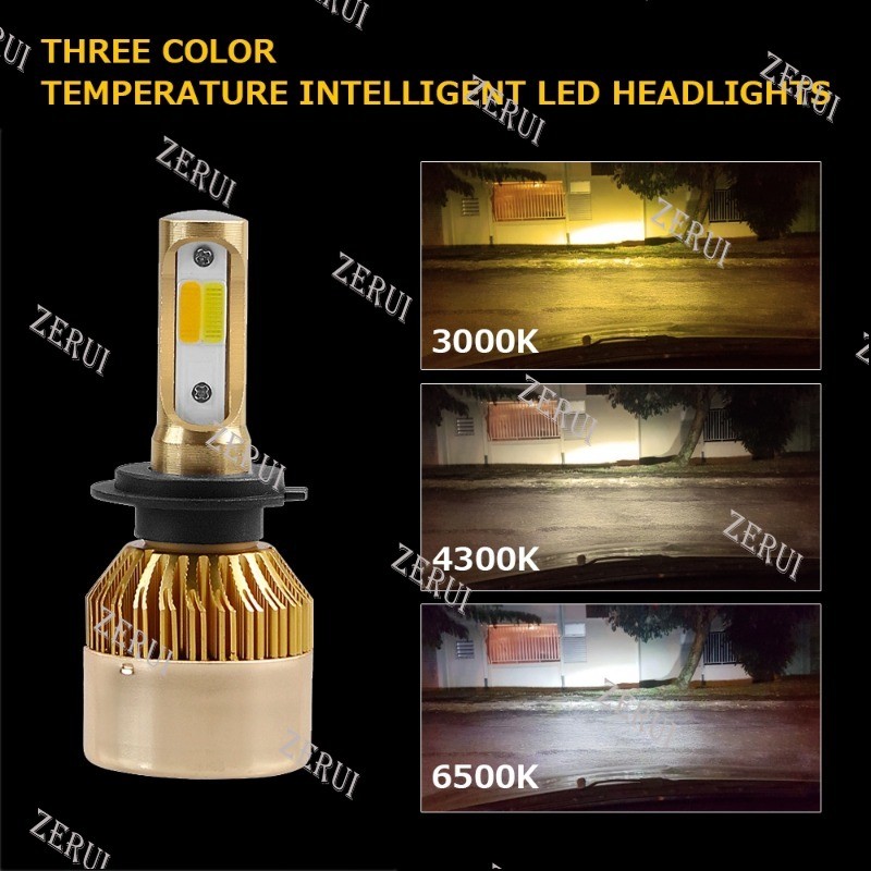 Zr สําหรับ 2pcs.H7 H11 3 สี 1 LED Headligts 6000k 4300k 3000k ไฟหน้ารถ H1 H3 H8 H9 880 9005 9006 12v