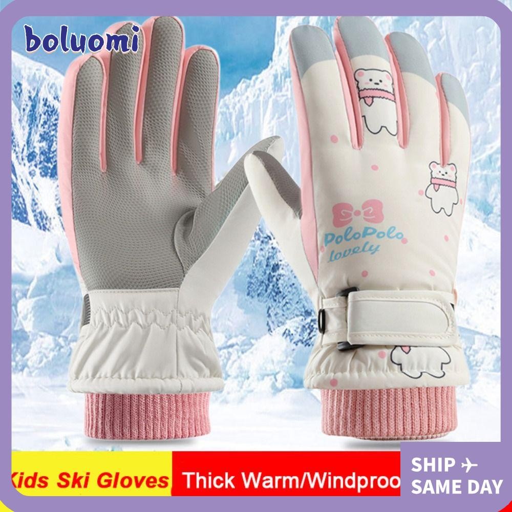โบลูโอมิ กีฬานวม,หนาอบอุ่น กันลม เด็กถุงมือสกี,หิมะสโนว์บอร์ดหน้าจอสัมผัสลื่นเด็กขี่จักรยานถุงมือเด็กชายหญิง
