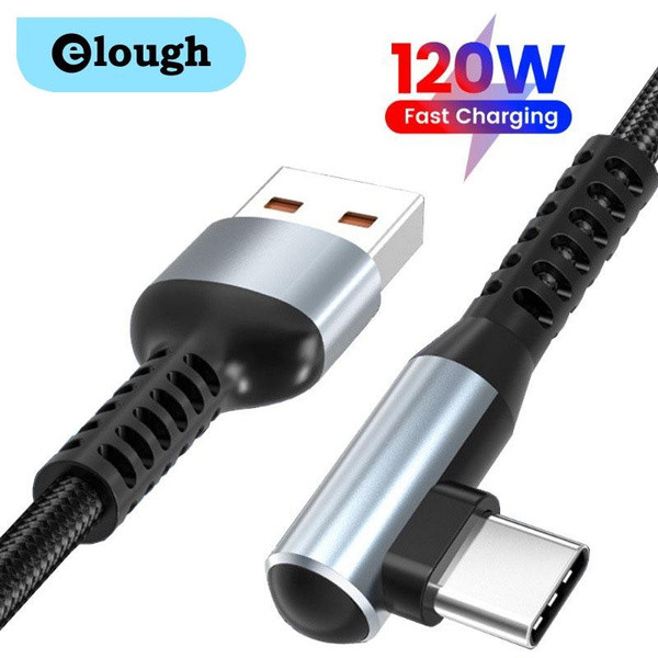 Elough 6A Fast Charge Tpye C 90 องศาข้อศอกข้อมูลสายสําหรับเกมโทรศัพท์สําหรับโทรศัพท์มือถือ USB Type C Wire