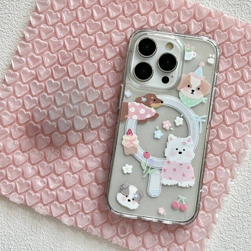 การ์ตูนน่ารักสีแดงทิวลิปสุนัขแม่เหล็กกรณีเคสโทรศัพท์เหมาะสําหรับiphone16 15 14 13 11 12Promax 11Promax 12Pro 14plus 15Promax GKK7