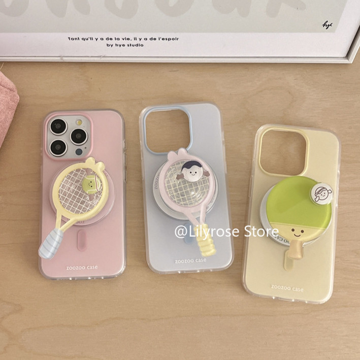 Matte Soft TPU เคสโทรศัพท์สําหรับ iPhone 16 15 14 13 12 Pro Max เคส iPhone แม่เหล็กลูกกวาดสีชมพูสีฟ้าสีเหลือง Zoozoo กรณี Y2K ins พร้อมขายึดดูดแม่เหล็ก