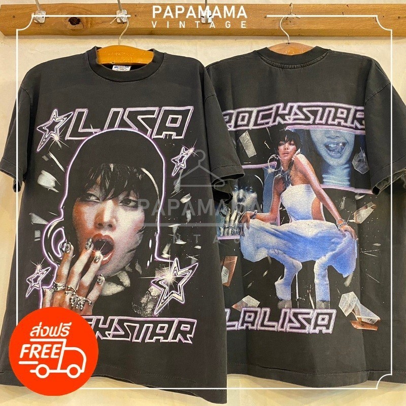 🎀t 【HOT】เสื้อยืด🌸 [ LISA ] ROCK STAR LLOUD BIO Washed tag Bootleg แท้ เสื้อวินเทจ ลิซ่า papamama vin