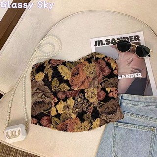 Glassy Sky💖พร้อมส่ง💖เสื้อเกาะอก มีฟองน้ำ ด้านหลังสม๊อคยืดนิด…