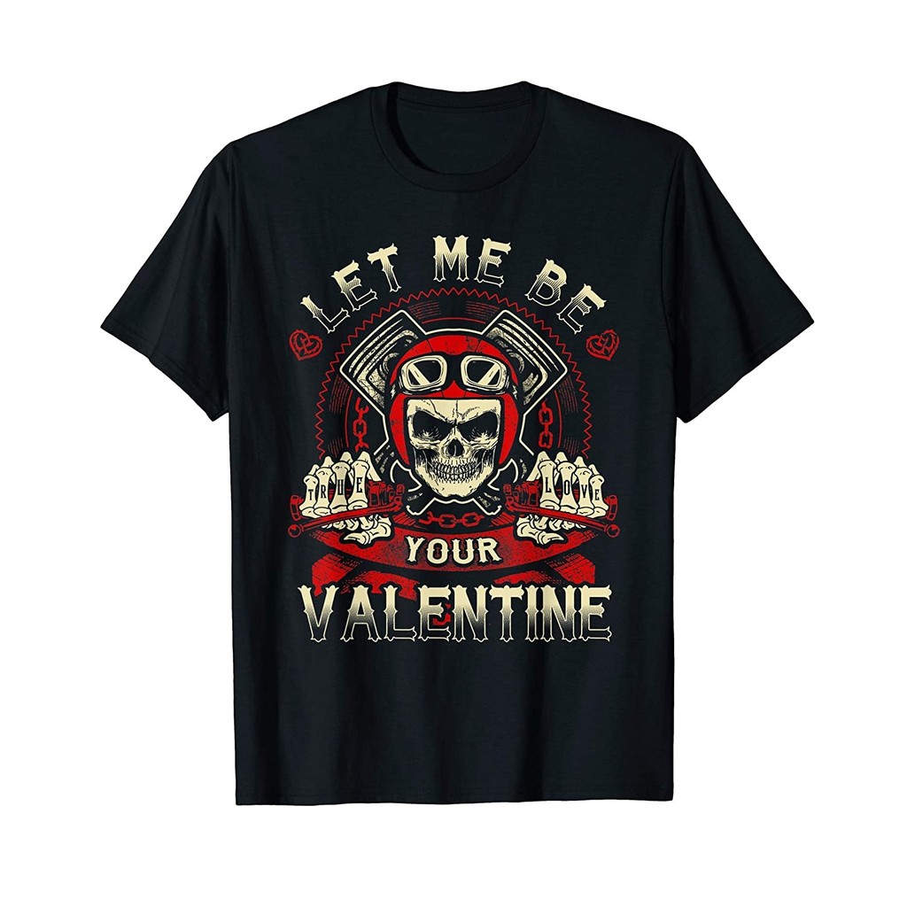 Biker Valentines Day Shirt Motorcycle Love Vintage Skull T-Shirt(2)