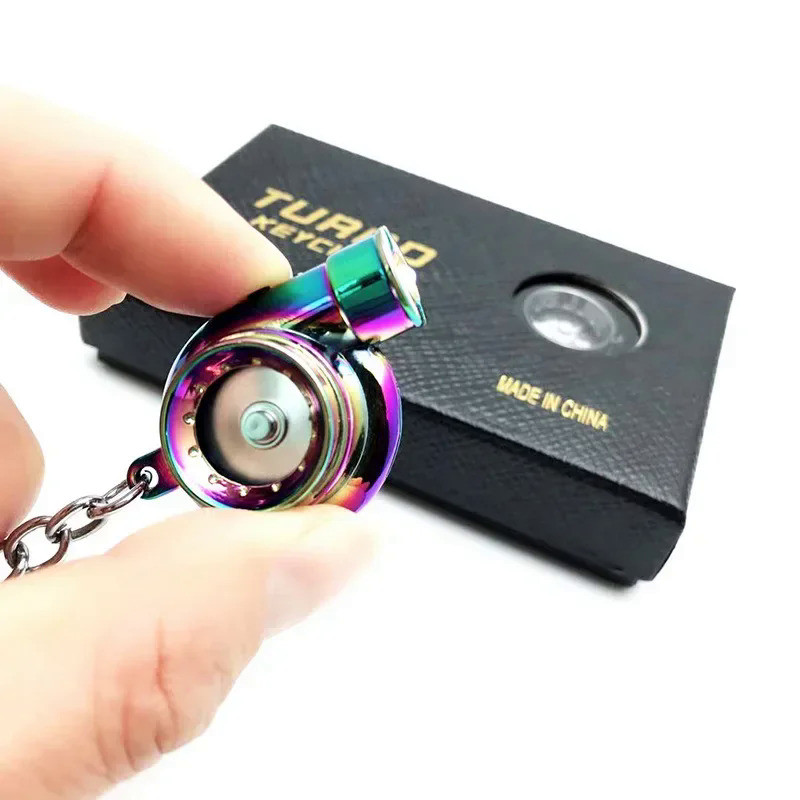 Hot Sale Car Interior Accessories LED Lights Turbo Sound Turbocharger Keychain Spinning Turbine Key 