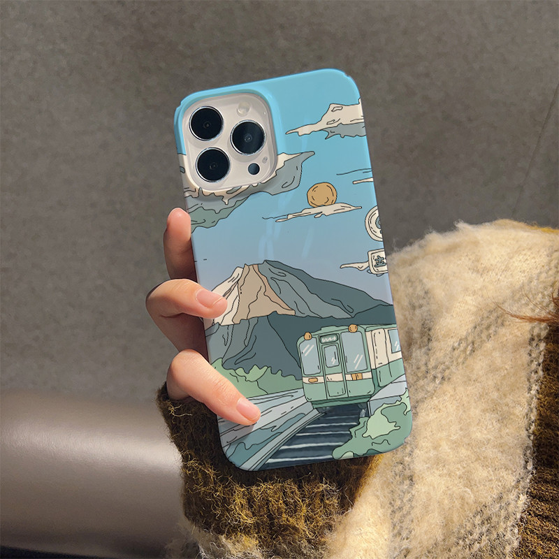 ฟิล์มเคสแข็งสําหรับiphone 16promax 15 14 pro Max 11 13 12 7Plus 8 X XS Max 13Mini 12Mini Train Peakการพิมพ์