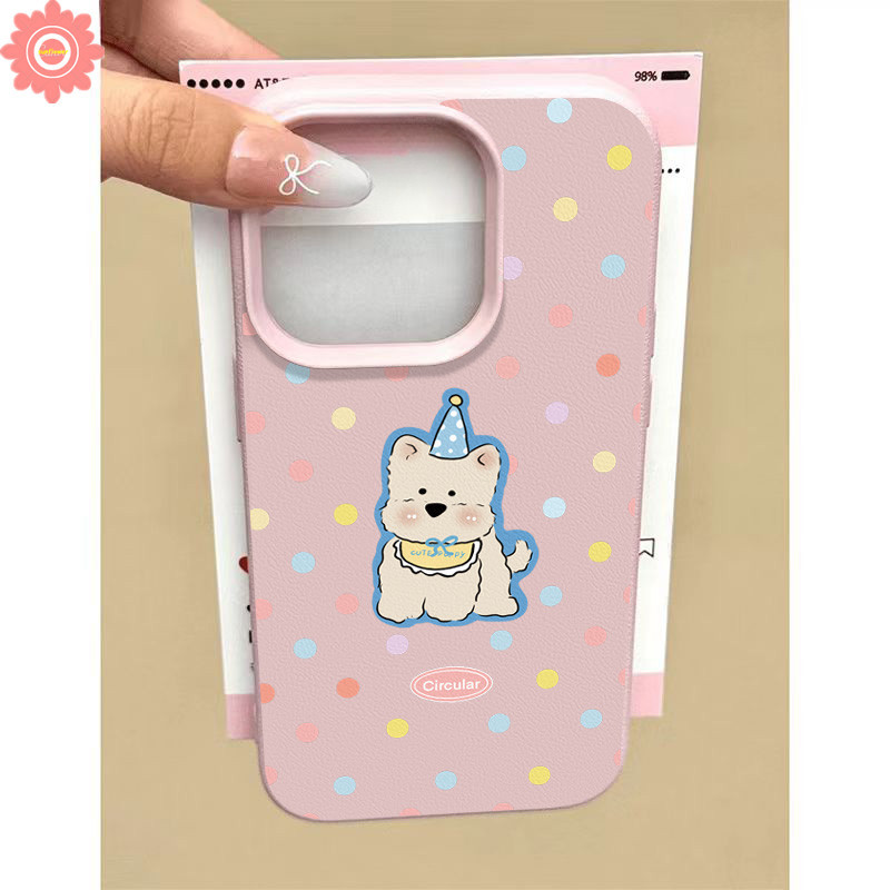 การ์ตูนที่มีสีสันน่ารัก Puppy Art Graffiti สี Wave Point สําหรับ IPhone 16 11 13 15 14 12 Pro Max XR 16 14 15 Plus XS X Max หรูหราหนังผิวรู้สึกนุ่มกรณี