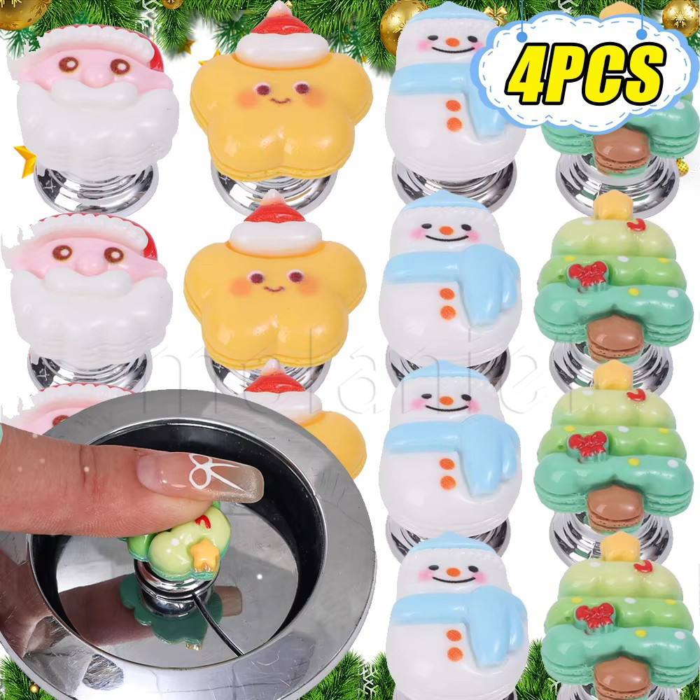การ์ตูน Santa Claus Snowman Shape - 4 ชิ้นห้องน้ําคริสต์มาส Presser - Self-Adhesive ประตูลิ้นชัก - ห้องน้ําถังน้ํา Flush ปุ่ม - ตกแต่งบ้านคริสต์มาส