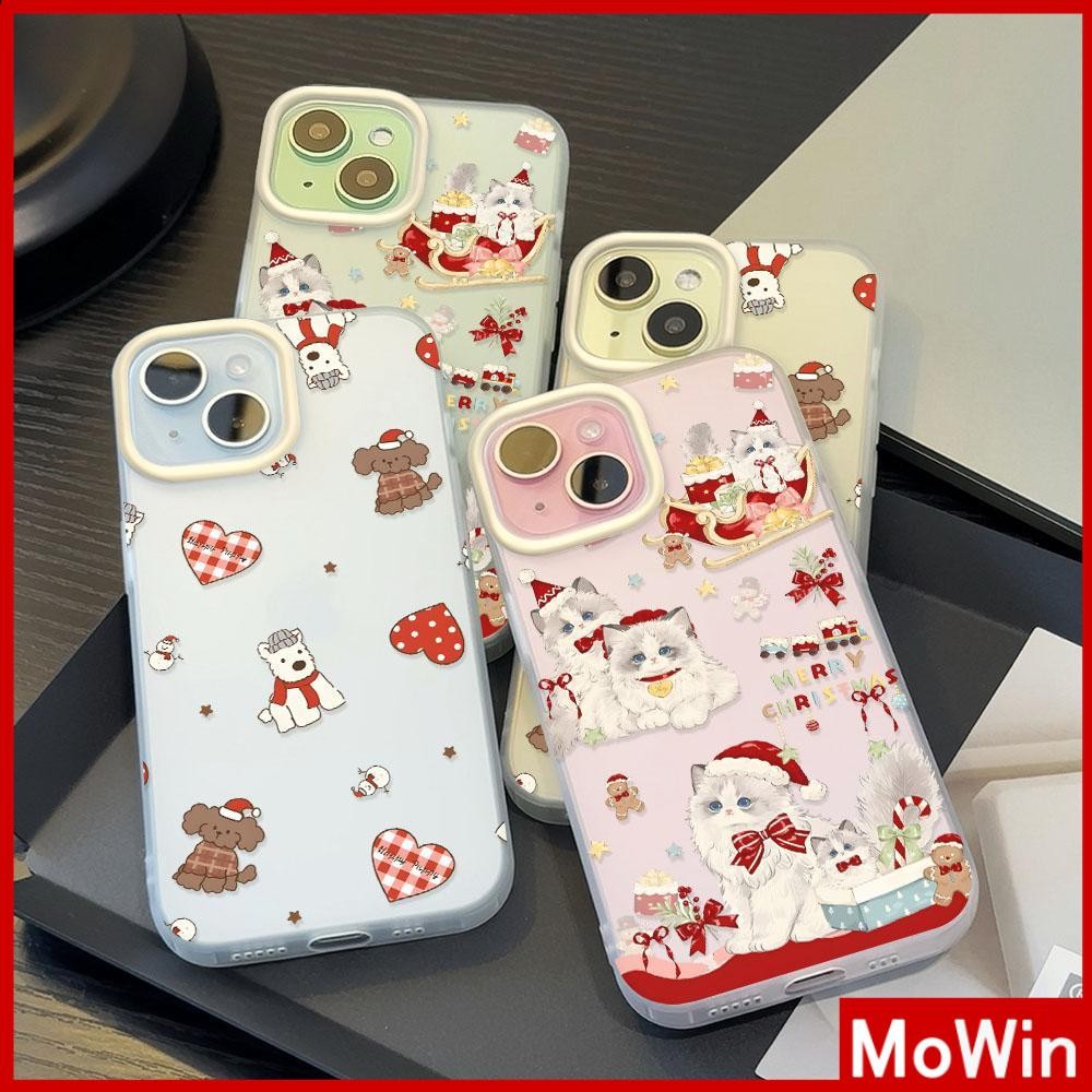 Movin - เคสใส iPhone16 11 Pro Max iPhone เคส TPU นิ่มป้องกันรอยนิ้วมือแบบด้าน ลูกสุนัขสีขาวคริสต์มาสน่ารัก Compatible With iPhone15 Pro max iPhone14 13 12 Pro max XS XR 7 8 Plus