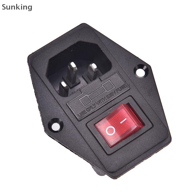 Sunking ใหม่ 3 ขา AC Inlet ปลั๊กตัวผู้ปลั๊กสวิตช์ฟิวส์ 10A 250V 3Pin ใหม่ ปลั๊กไฟปลั๊กตัวผู้เข้า 3 ขา AC พร้อมสวิตช์ฟิวส์ 10A 250V 3Pin ใหม่ ตัวผู้เข้า AC 3 ขา