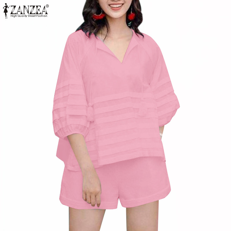 Zanzea ผู้หญิงวินเทจแขนโคมไฟ Elasticized เข็มขัดลายจีบกระเป๋าชุด
