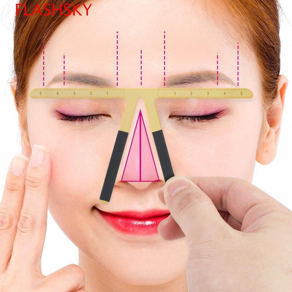 Flashsky ไม้บรรทัดสักคิ้ว, ลายฉลุคิ้ว Microblading 3D ที่แม่นยํา, เครื่องมือวัดโลหะแม่แบบ Reusable Balance Shaper แม่แบบเครื่องมือแต่งหน้า