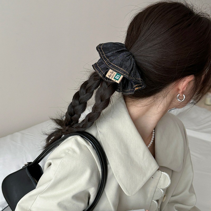 เกาหลี INS สีดําวัวเด็กเชือกผมผมหางม้า Scrunchies ผมผูกเครื่องประดับผม