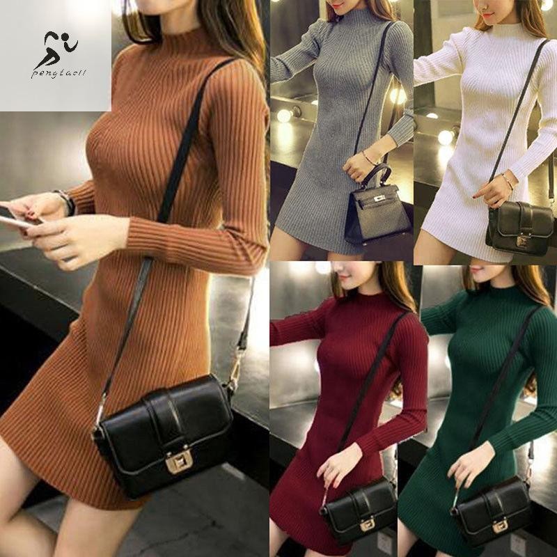Pengtao11 ผู้หญิงฤดูใบไม้ร่วงฤดูหนาว Slim เสื้อกันหนาวชุด Bodycon คอเต่าถักจัมเปอร์เสื้อถักใหม่