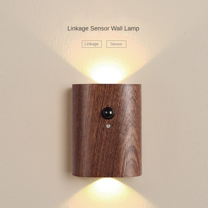 Linkage motion sensor โคมไฟติดผนังไม้ human body sensor night light USB ชาร์จโคมไฟติดผนังทางเดินบันไดแม่เหล็กดูดซับผนัง scono sensor light