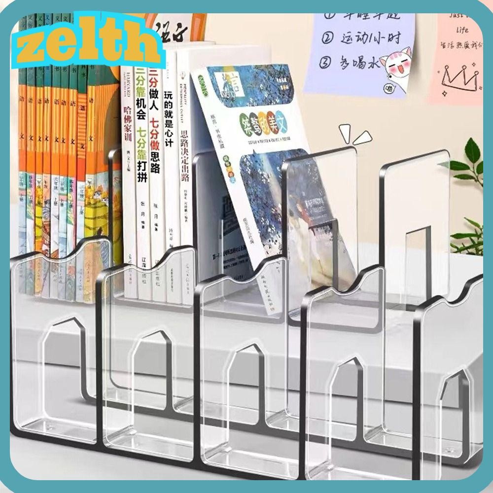 Zelth แบ่งขาตั้งหนังสือ,แฟ้ม Organizer โต๊ะ Bookends,สะดวกอะคริลิคเดสก์ท็อปชั้นวางหนังสือกระเป๋าถือ Divider Organizer Desktop Sorting Rack นักเรียน