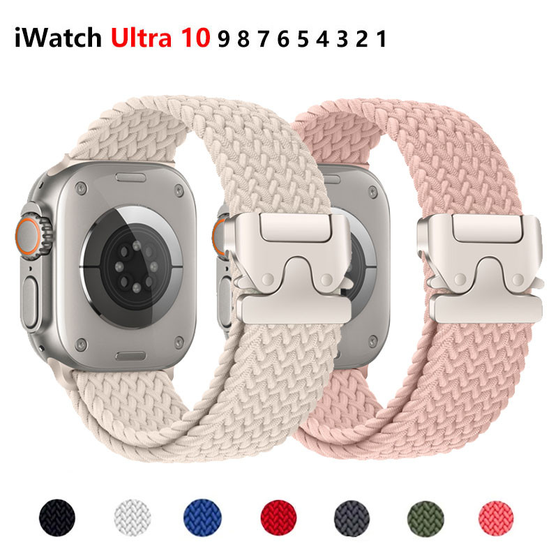 สายไนลอนถัก Loop Band สําหรับ Apple Watch Ultra 2 49 มม.44/40/46/45/41/38 มม.Iwatch series 10 9 7 5 6 8 SE Ultra 3