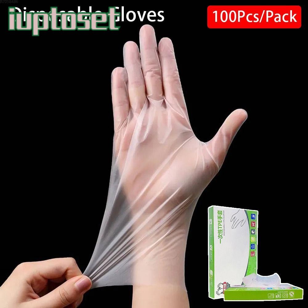 Iuptoset ถุงมือแบบใช้แล้วทิ้ง 100 ชิ้น, ถุงมือทําความสะอาดความปลอดภัยในการทํางานกรด TPE, ถุงมือฟรียางลาเท็กซ์เกรดอาหารกันลื่นโปร่งใส