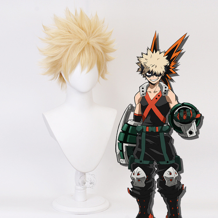Light Golden วิกผมสั้น Inverted สําหรับ My Hero Academia Bakugou Katsuki สําหรับ Man สําหรับอะนิเมะคอสเพลย์วิกผม