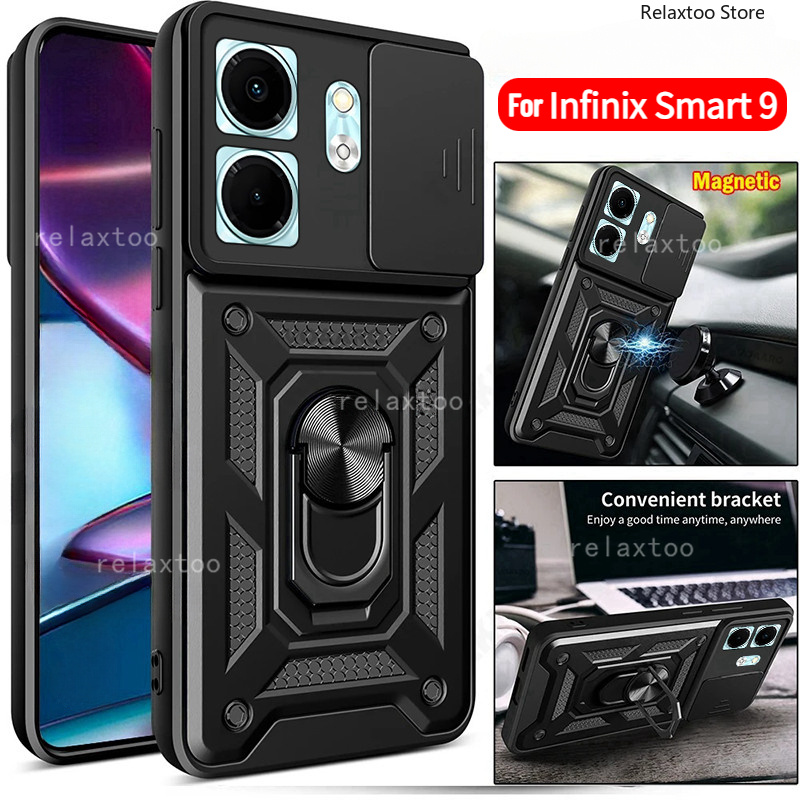 ปลอกสําหรับ Infinix Smart 9 Smart9 Pro 8 Plus HD 9HD 8HD Smart9Pro Smart8 4G 5G X6532 กันกระแทกเคสโทรศัพท์เกราะแหวนวงเล็บ Stent กลับ Push เลนส์ความเป็นส่วนตัวป้องกันผู้ถือปกหลัง