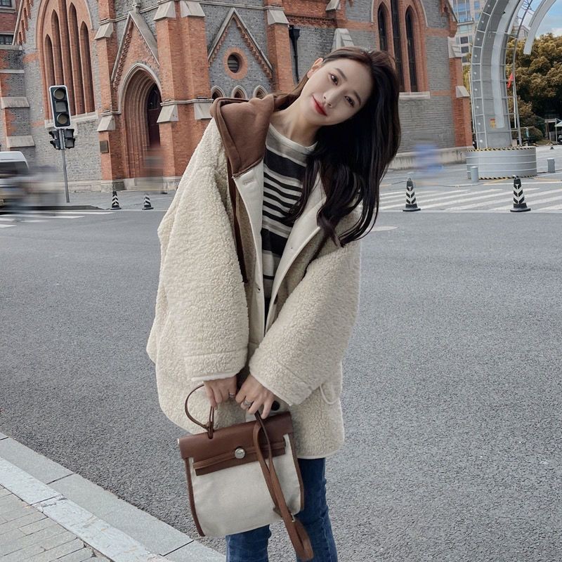 เนื้อแกะเสื้อฤดูใบไม้ร่วงฤดูหนาวใหม่เกาหลีหลวมประกบออกแบบคลุมด้วยผ้าเสื้อหนา - รูปที่ 3