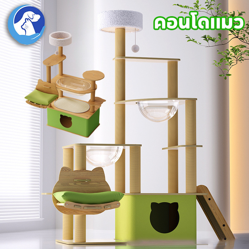 คอนโดแมว เสาลับเล็บแมวได้ คอนโดแมวไม้ โดมแมว หลุมแมว ของเล่นแมว เสาลับเล็บ ที่นอนแมว