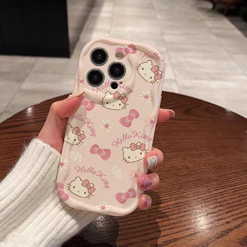 เคสโทรศัพท์ Bow Kaidi CatรูปแบบWave Edgeเคสโทรศัพท์เข้ากันได้กับสําหรับiPhone 15 14 13 12 11 Pro Max XR XS Max 8 7 6 Plus
