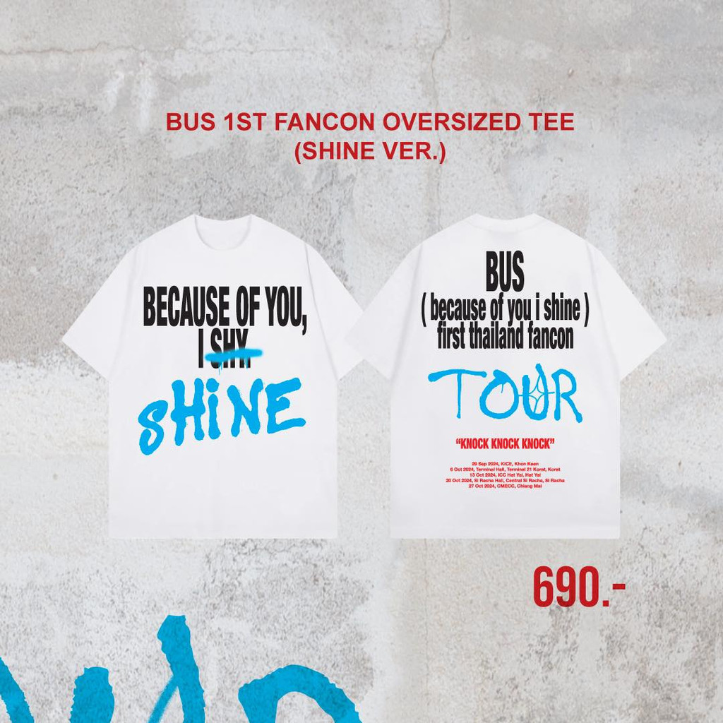 2024 NEW เสื้อวง BUS because of you i shine T-shirt ผ้าCotton 100% S-5XLSize S-5XL