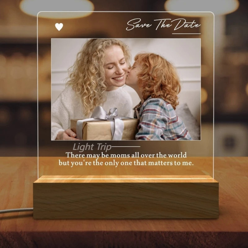 Personalized Custom Photo Text 3D Acrylic Lamp Customized Bedroom NightLight for MOM DAD LOVE Family