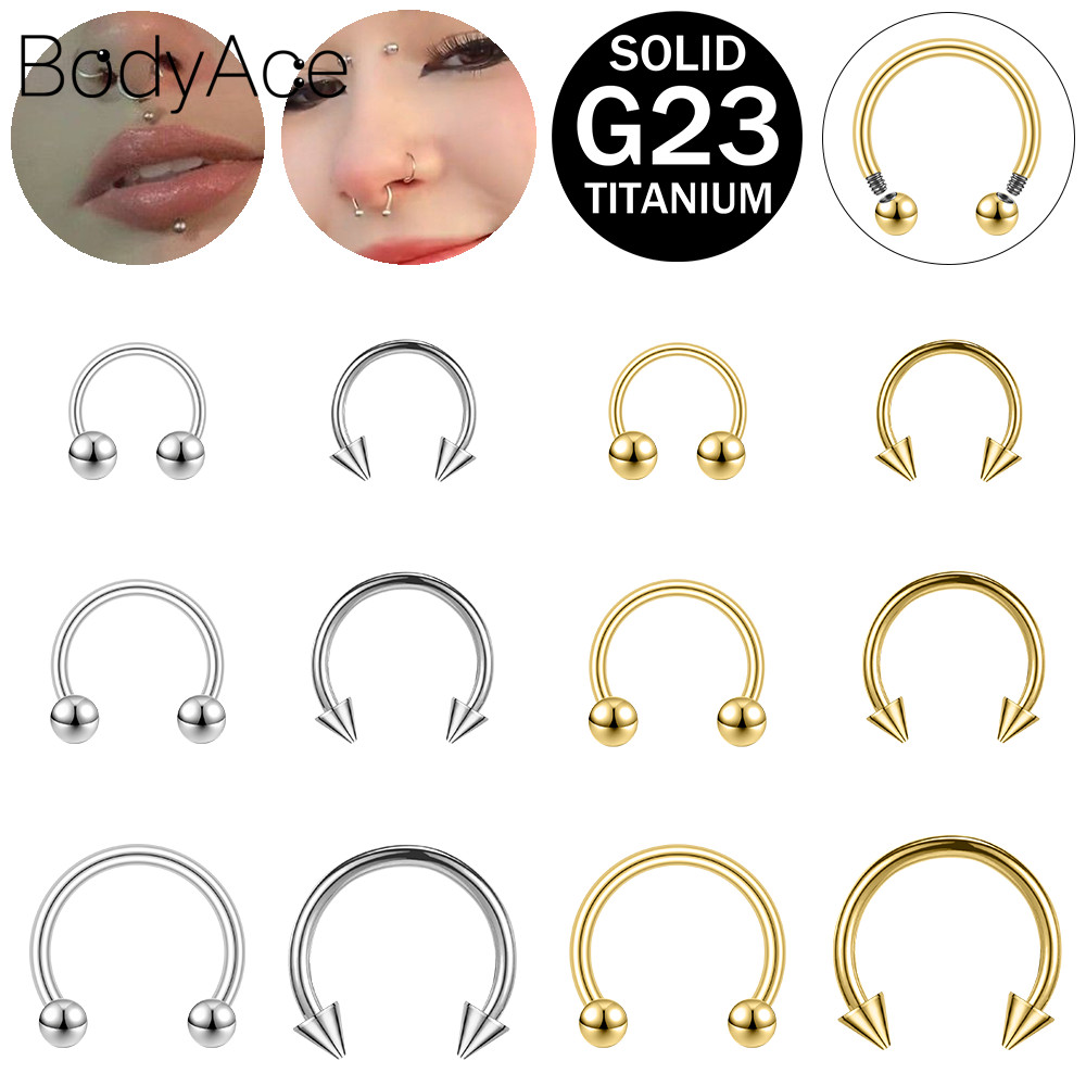 Bodyace G23 ไทเทเนียมจมูกเจาะ 1 PC Horseshoe Shape ต่างหู Spakie Ball แหวนจมูกภายนอกเกลียว Septum แหวนเครื่องประดับ