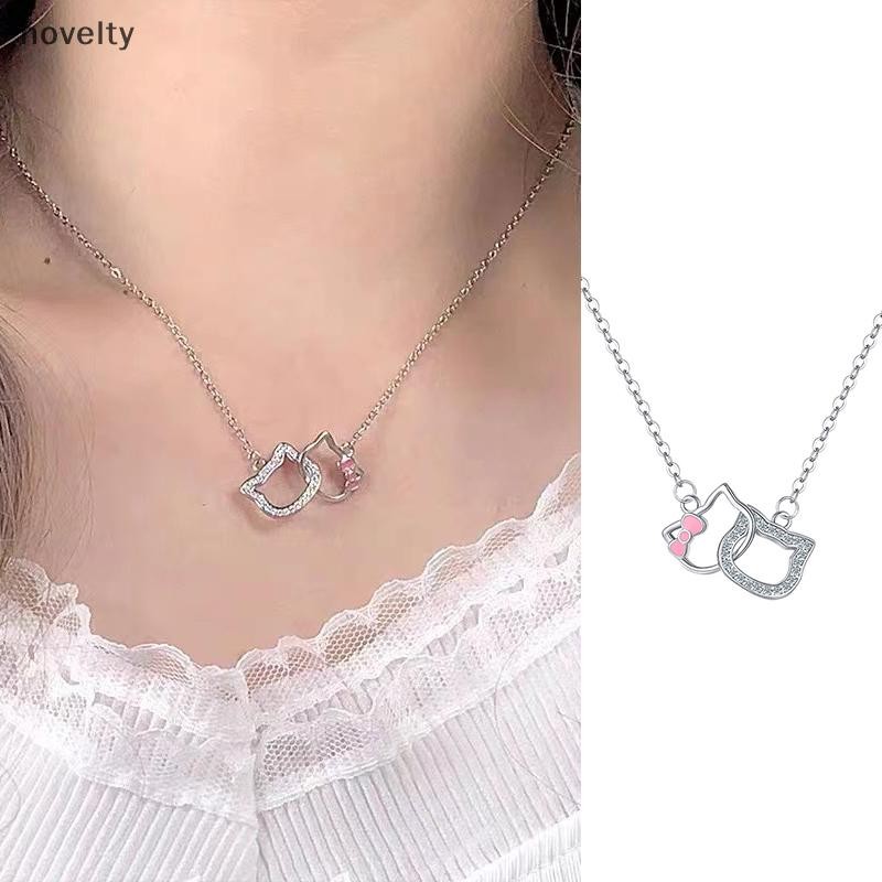 Nly การ์ตูนแฟชั่น Sanrio Hello Kitty สร้อยคอจี้สําหรับผู้หญิง Kawaii แหวนคู่ Clavicle Chain Ch เครื่องประดับแฟนของขวัญ N