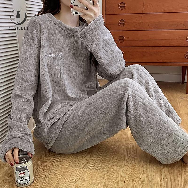 Marbit ผู้หญิงฤดูหนาวชุดนอนชุดขนแกะชุดนอน Homewear หนากํามะหยี่อุ่นหญิงชุด ZHN
