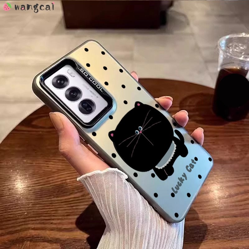 สําหรับ Vivo Y300 Y200 Pro GT Y200e Y200i Y100 Y100t Y100i เคสโทรศัพท์น่ารัก Lucky Black Cat การ์ตูนเงินสีขาวสีเทาหรูหราเลเซอร์ Matte Frosted นุ่มปลอกกรณีปกหลัง