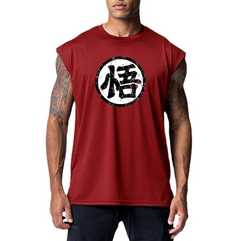 Mens Casual Dragon Ball Tank Top ฟิตเนสเสื้อผ้าแห้งเร็ว Cool Gym กีฬาแฟชั่นตาข่ายเพาะกายเสื้อกล้ามเสื้อกั๊กแขนกุด