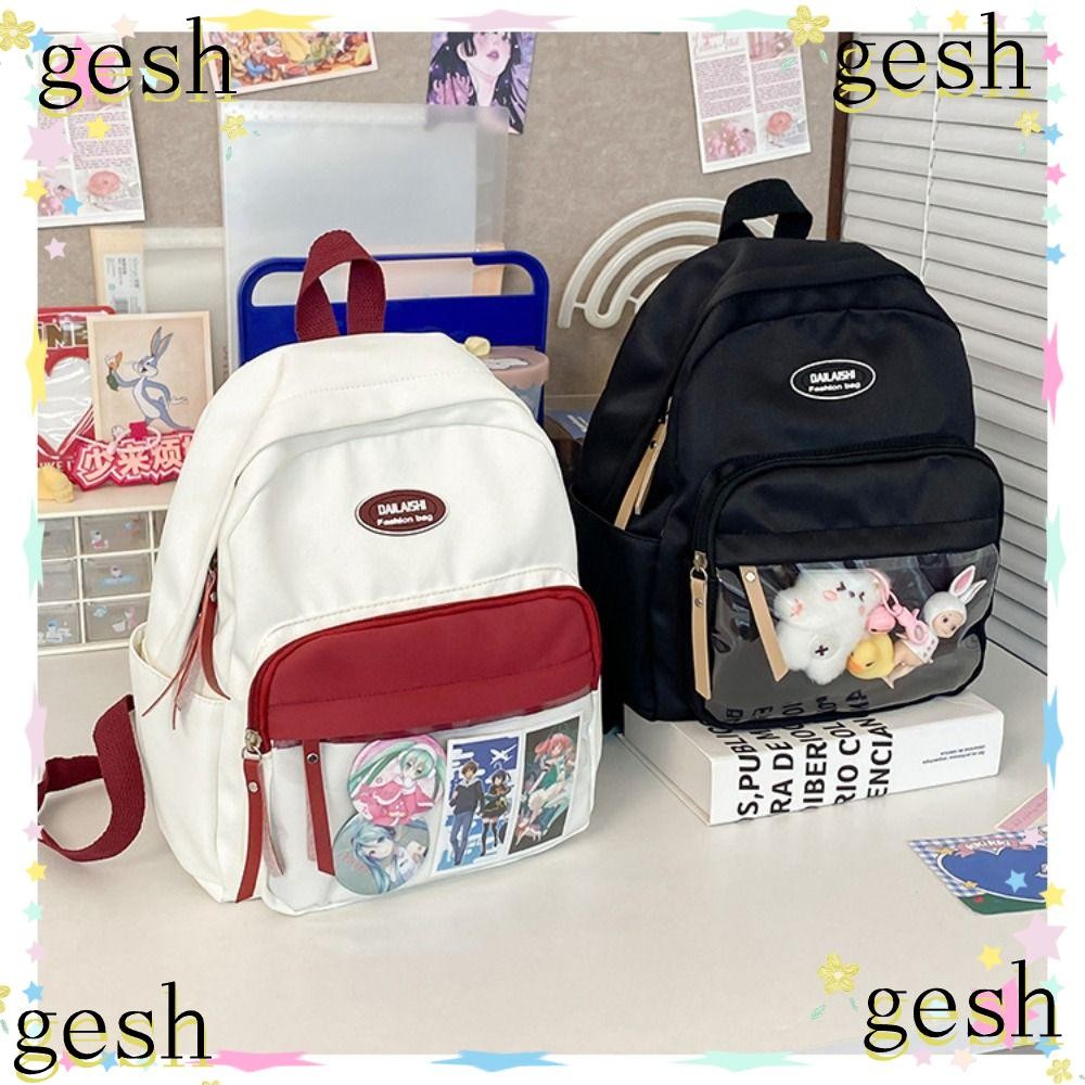 Gesh1 กระเป๋านักเรียน PVC, กระเป๋าเป้สะพายหลังตุ๊กตาใสสไตล์ญี่ปุ่น, กระเป๋า PVC Kawaii Itabag