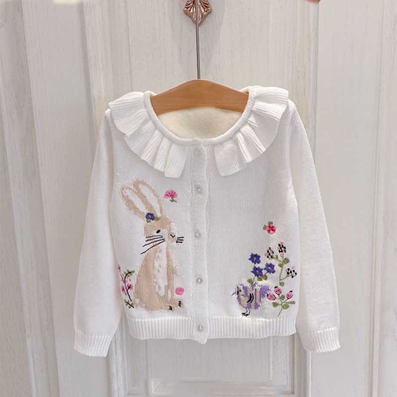 [พร้อมสต็อก] สาวฤดูใบไม้ผลิฤดูใบไม้ร่วงเสื้อกันหนาวเด็กขนแกะซับหนาเสื้อกันหนาวสาวน้อยคาร์ดิแกนด้านบนขนาด90-140