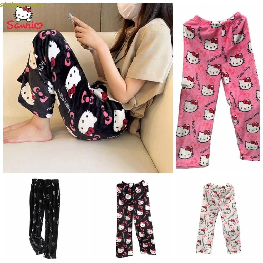 สไตล์เวนิว กางเกงขนแกะ,เสื้อผ้าหน้าแรกขนแกะปะการังคิตตี้แมวกางเกงนอน,น่ารักการ์ตูนฤดูหนาวอะนิเมะกางเ