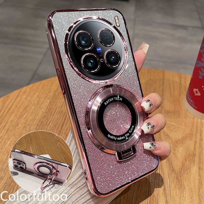 Vivo X200 ProปลอกสําหรับVivo X200 X100 X100S Pro X100Pro X200Pro 5Gแฟชั่นโปร่งใสGlitter Blingนุ่มเคสโทรศัพท์ที่วางแหวนแม่เหล็กวงเล็บถุงลมนิรภัยป้องกันปกหลัง