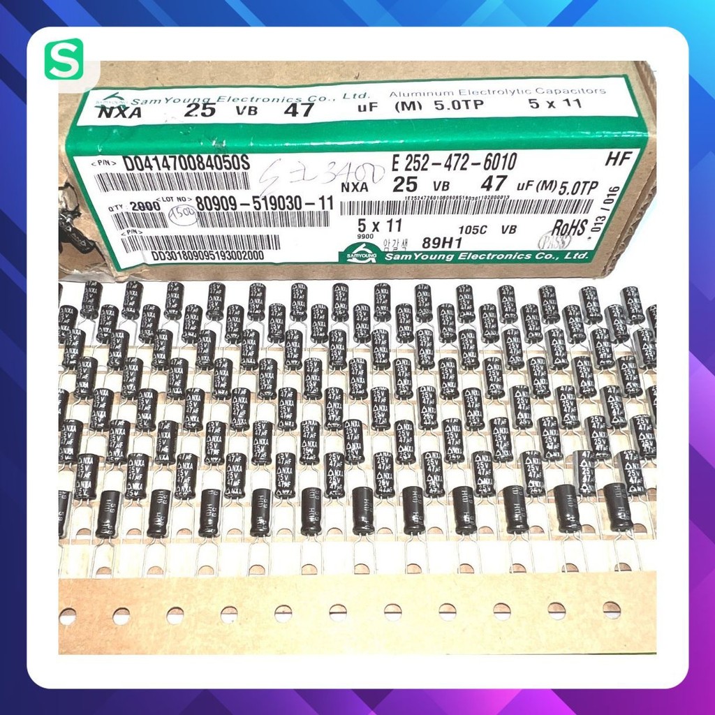[ 20 ชิ้น ] CAPACITOR 25V 47UF Size: 5x11mm SAMYOUNG BRAND (25V47UF 47UF 25V) ของแท้