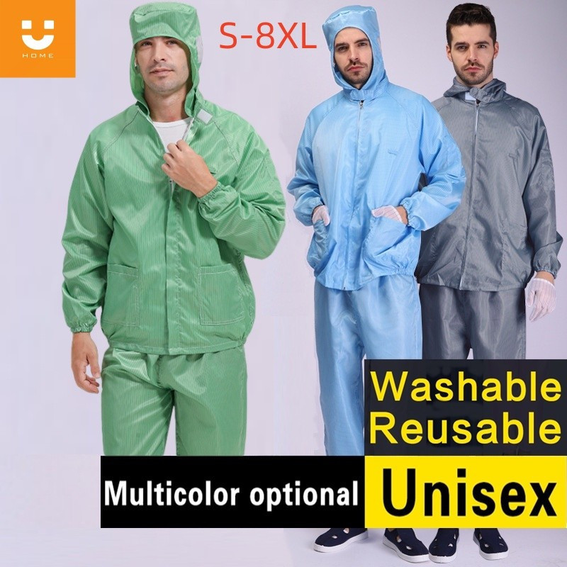 S - 8XL 2-in-1 PPE ชุดป้องกันซักทำความสะอาดได้ Anti-static Coverall Cleanroom สำหรับงาน ESD รวมเสื้อกั๊กและกางเกง ใช้งานในห้องปฏิบัติการและโรงงานผลิตอาหารอิเล็กทรอนิกส์