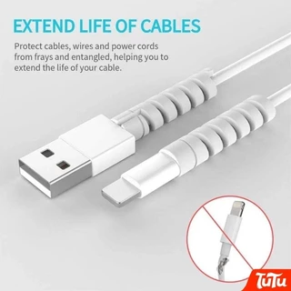 TuTu 2 ชิ้น Spiral Cable Winder Data Line หูฟังสายชาร์จสายไฟ Saver Protector Case Cover
