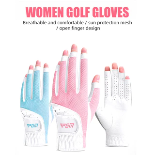 [11GOLF] ถุงมือกอล์ฟสำหรับผู้หญิง PGM แบบเปิดนิ้ว 1 คู่ (ST032) Golf Gloves PGM For Women สีฟ้า/สีเทา/สีชมพู/สีขาว