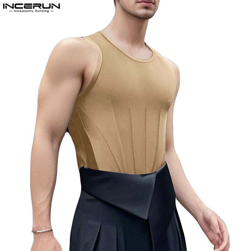 INCERUN ผู้ชาย Korean Style Niche Design Crew Neck Deconstructed Corset Waist Cincher