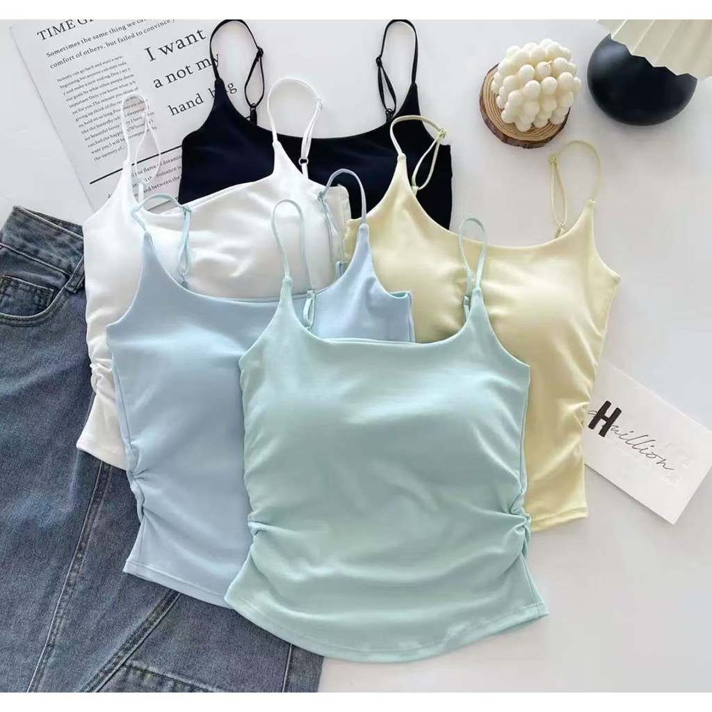 204 10 สี เสื้อสายเดี่ยว ตัวยาว มีฟองน้ำ เย็บติด ฟรีไซต์ 32-36ab สีสวย ใส่สบาย เสื้อผู้หญิง  พร้อมส่ง