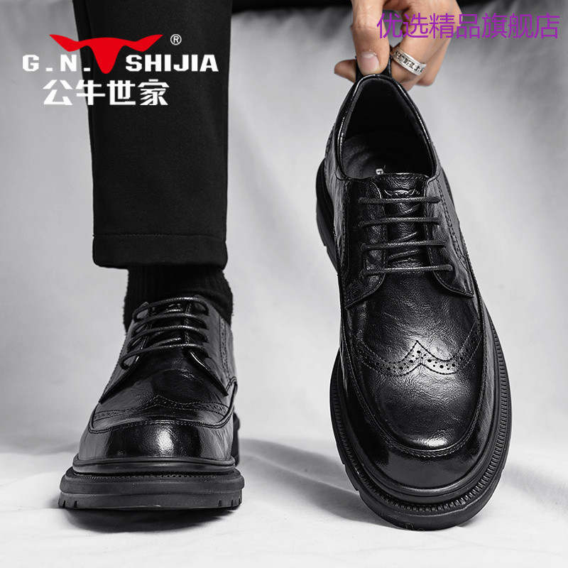 Bulls Family Mens Shoes 2025 Business Brooke Leather Shoes Men British Casual Leather Wedding Groom 