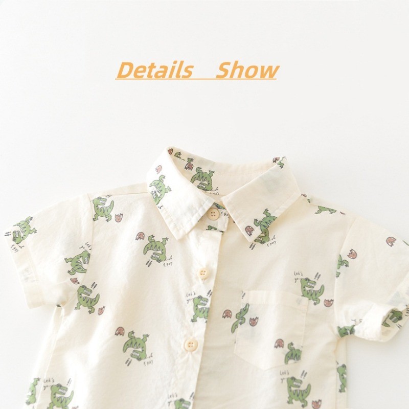ชุดเสื้อยืดและกางเกงขาสั้นแขนสั้นสำหรับเด็กชายอายุ 0-2 ปี พร้อมกระเป๋าเป้ไดโนเสาร์ สไตล์เกาหลี - รูปที่ 3