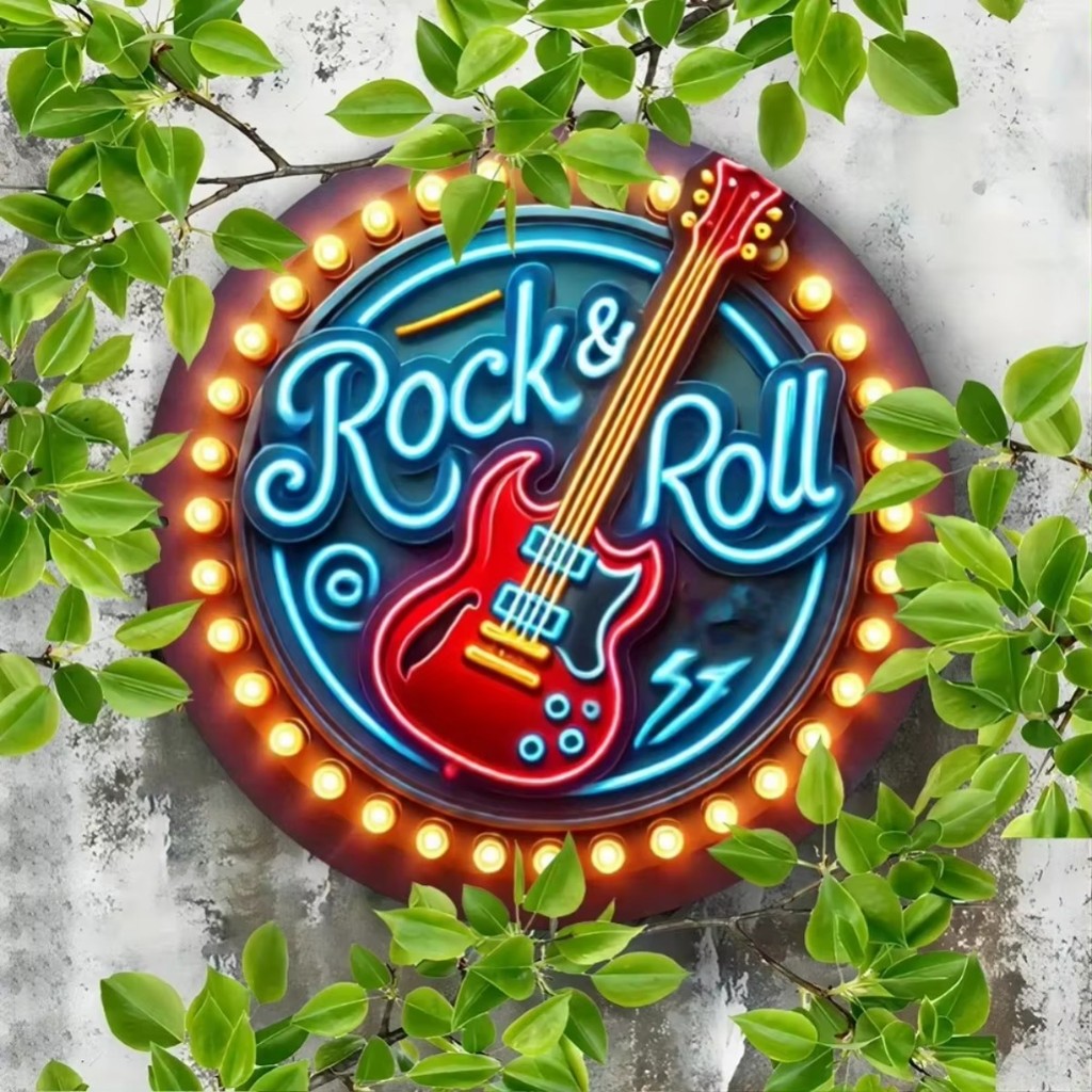 2D Neon Rock เพลงป้ายโลหะ - LED Retro Glow Decor สําหรับ Bar Club Cafe Home Vintage Rock N Roll Art