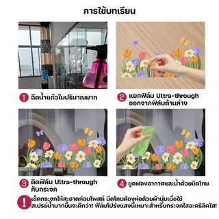 COD สติ๊กเกอร์สูญญากาศ ลายดอกไม้ ตกแต่งบ้าน ตกแต่งกระจก สติกเกอร์หน้าต่างกระจก สติกเกอร์ประตูกระจก